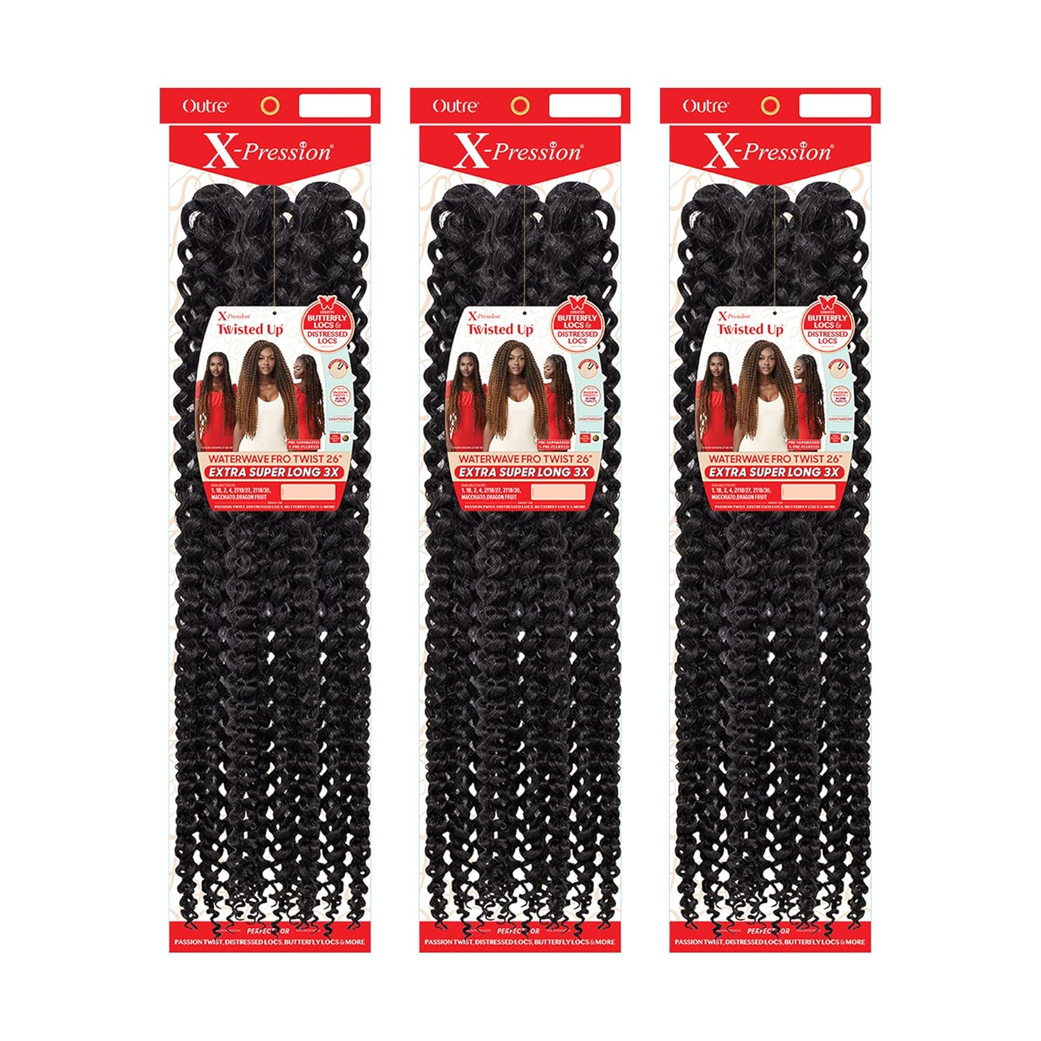 Outre Braids X-Pression Twisted Up 3X WATERWAVE FRO TWIST 26" EXTRA SUPER LONG (3-Pack, 2T1B/27)