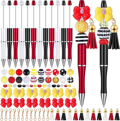 Colarr 12 juegos de bolígrafos navideños con cuentas a granel con coloridos cierres de borlas y cuentas para hacer bolígrafos de bricolaje para