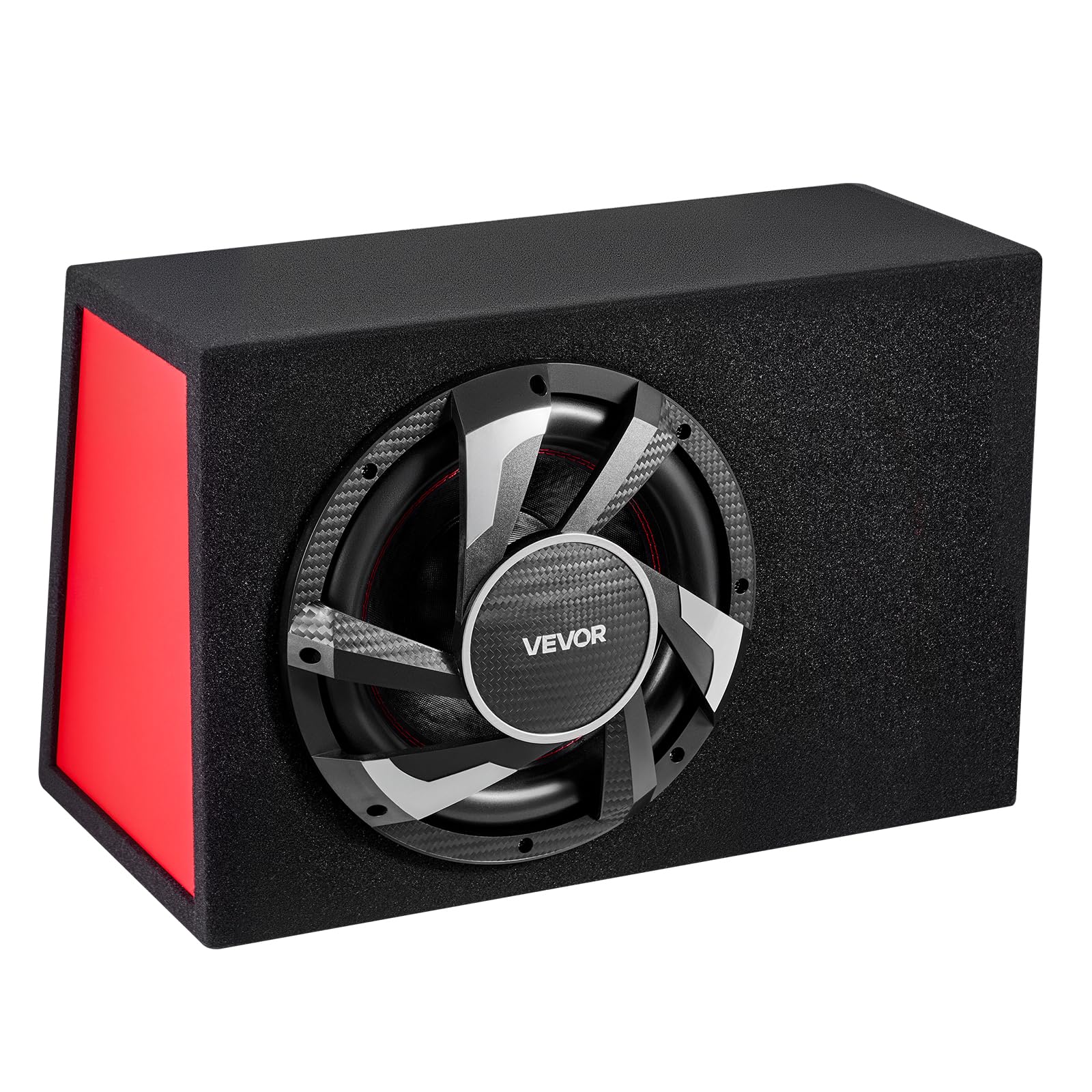 VEVOR Subwoofer para Maletero de Coche 245W RMS 305mm, Caja de Subwoofer con Carcasa, Amplificador Integrado, Juego de Cableado, Diseño Trapezoidal Delgado y Compacto, para Sistema de Audio de Coche