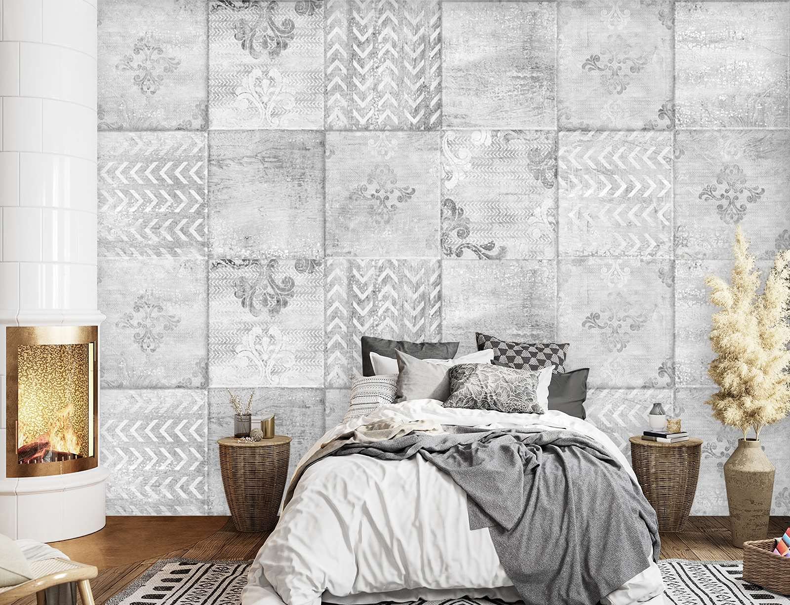 Feeby Fototapeta Na Ścianę Patchwork Strata Kafelki 250x175 cm Szary Tapeta Papierowa Do Sypialni Biura Salonu Kuchni Łazienki Zawiera Klej Montażowy Mozaika Ornament