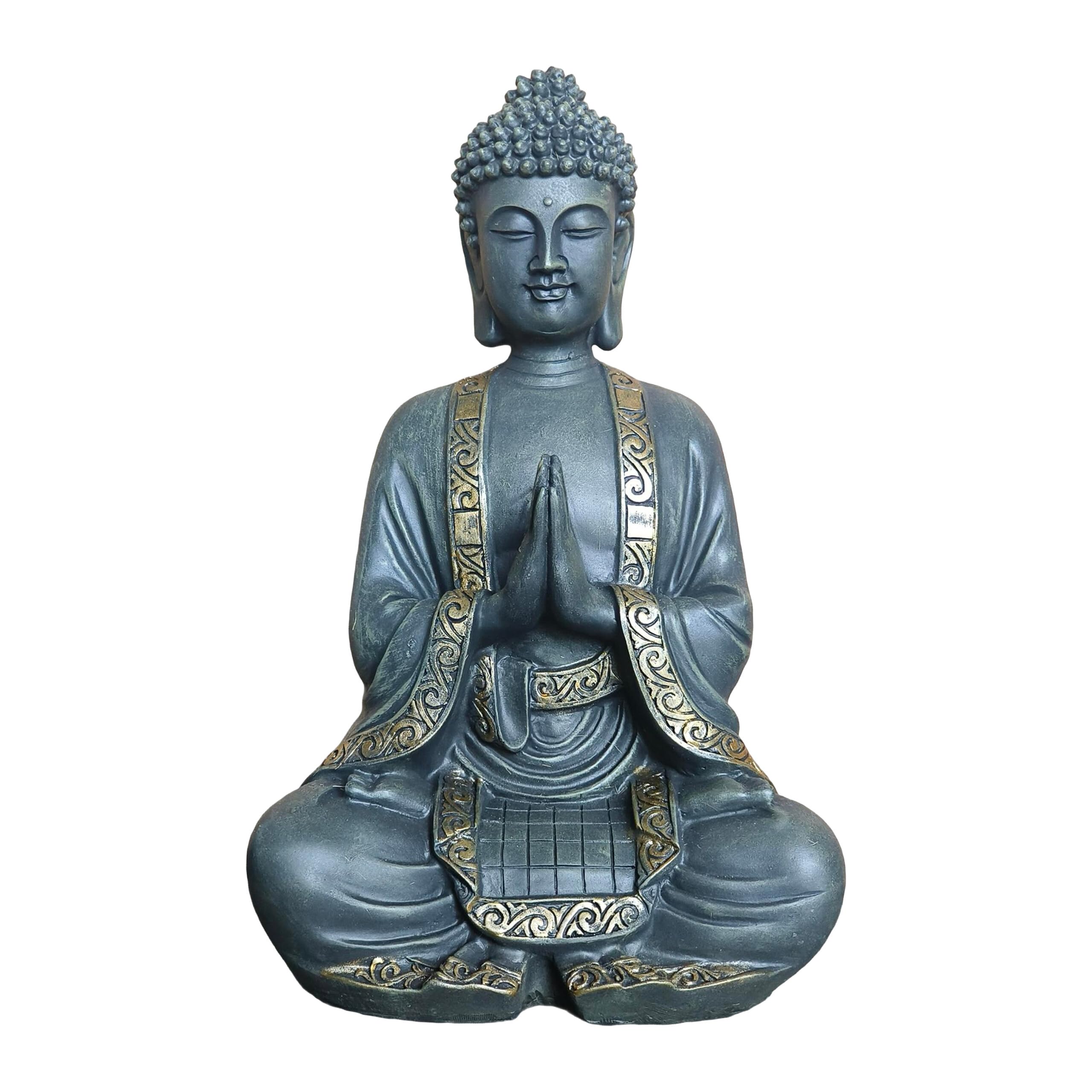 Relaxdays Statua di Buddha in Preghiera, 38 cm, Giardino e Soggiorno, Resistente alle intemperie