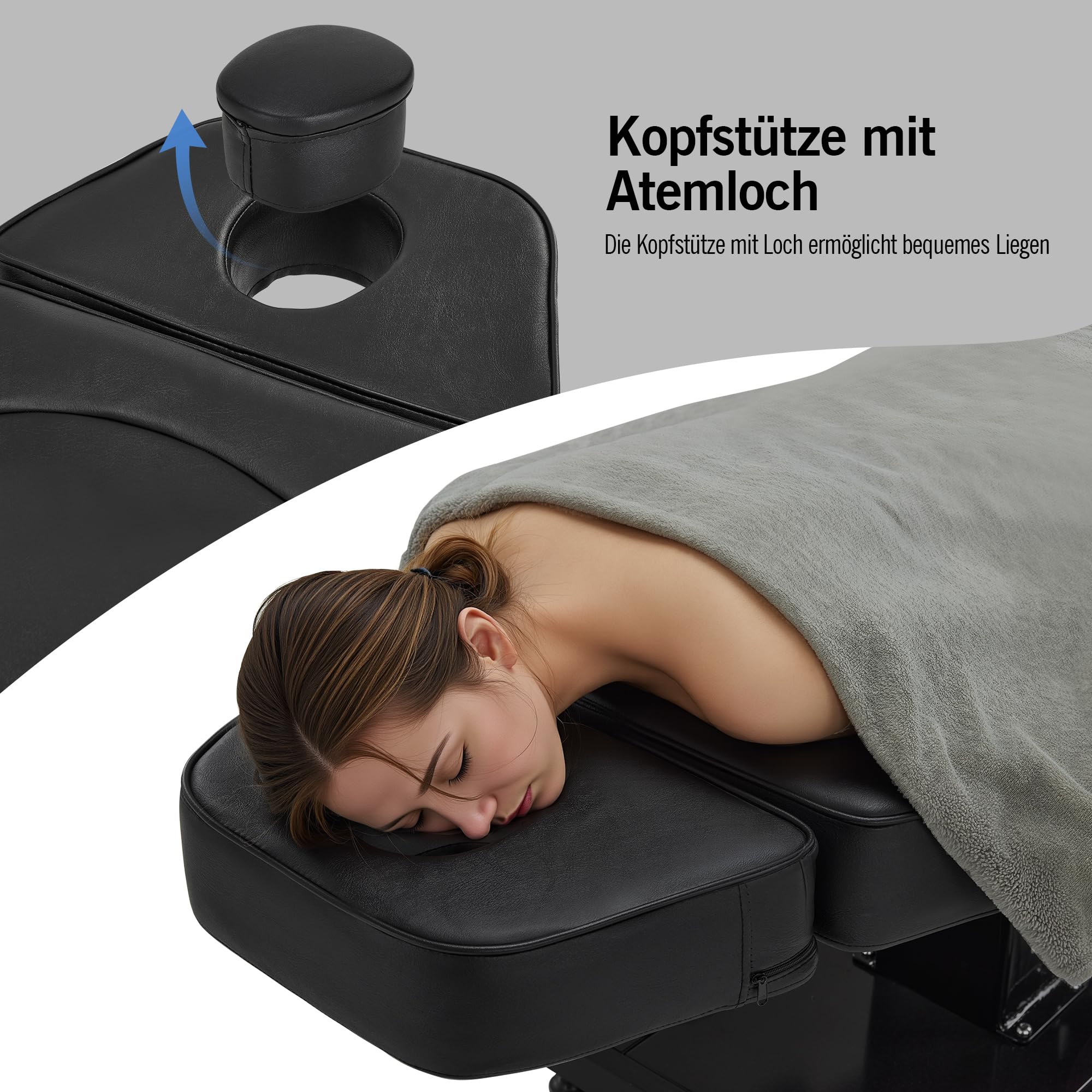Kosmetikliege Elektrisch, Massageliege Klappbar, Tattoo Liege mit 3 Motoren, Massageliege Elektrisch für SPA Salon 2782 (Schwarz)