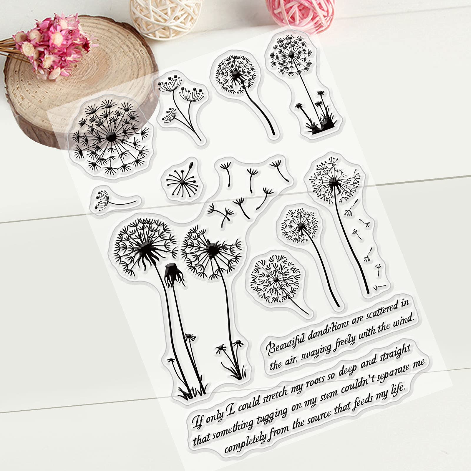 GLOBLELAND – Timbri Trasparenti In Silicone Con Benedizioni Francesi E Dente Di Leone – 16x11 Cm Per Scrapbooking E Biglietti
