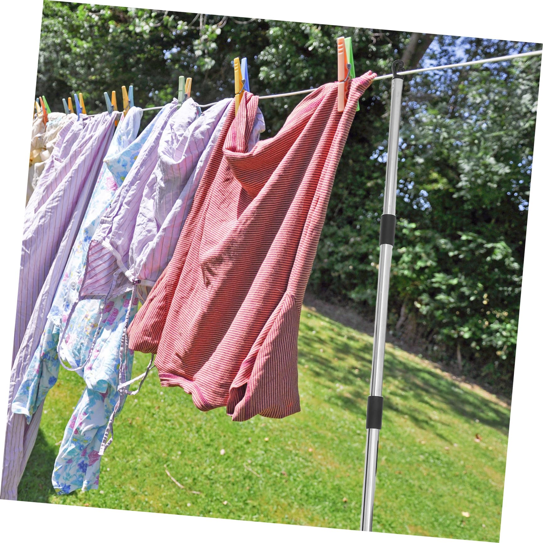 Stendibiancheria da Esterno con Ganci e Mollette, Supporto Staccabile 2,2m in Acciaio e Nylon, Altezza Regolabile per Uso Interno e Giardini