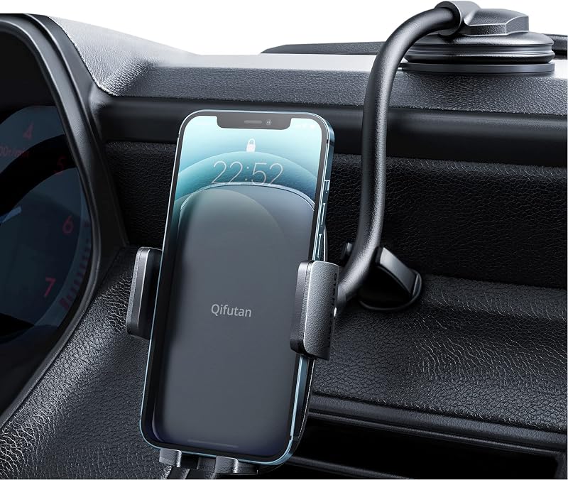 Cell Phone Holder for Car Phone Mount Long Arm Dashboard Windshield Car Phone Holder Anti-Shake Stabilizer Phone Car Holder Compatible with All Phone Android Smartphone, Black