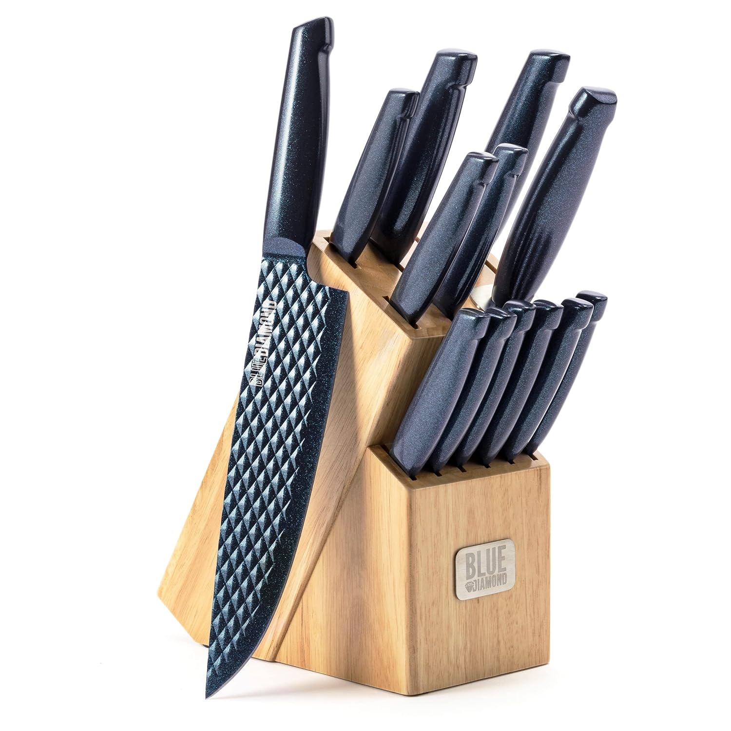 Blue Diamond Sharp Stone 14 Piece Knife Block Set PFAS-Free Nonstick Diamond Textured Stainless Steel Blades Rust Resistant