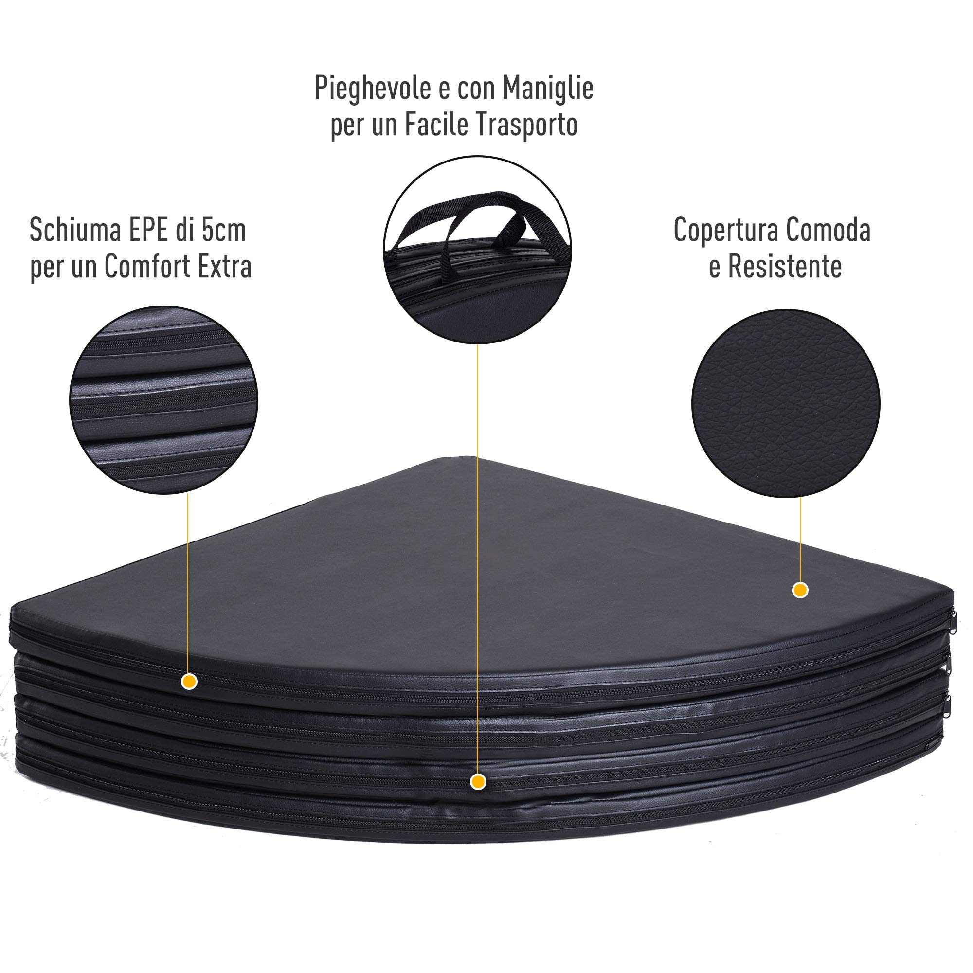 HOMCOM Tappeto per Pole Dance Ballo Ginnastica Antiscivolo Pieghevole per Casa Palestra in PVC EPE Nero Ф150x5cm