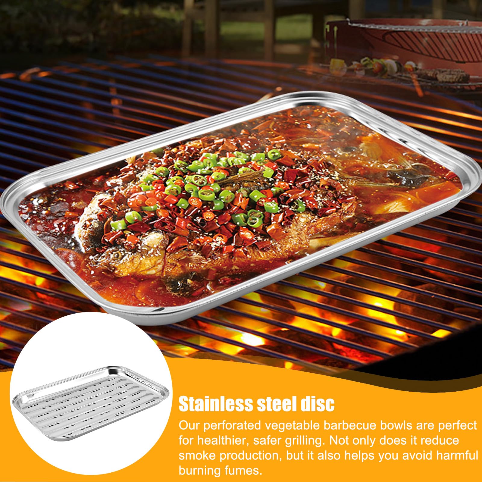 3er Set BBQ Grillschalen Edelstahl Wiederverwendbar Grillkorb für Gemüse, Fisch oder Fleisch Grill Zubehör