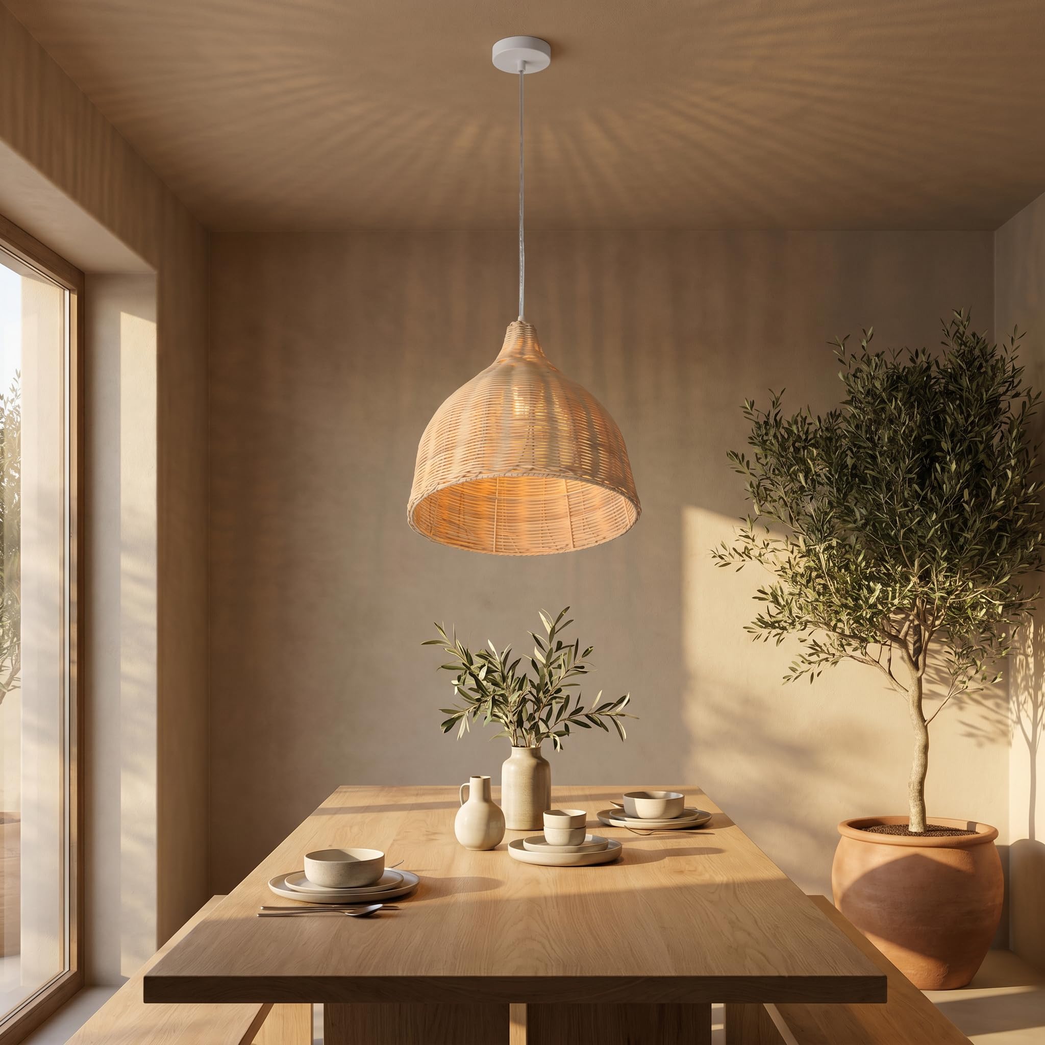 BARCELONA LED Lampada A Sospensione Saski In Rattan Naturale Ø36cm E27