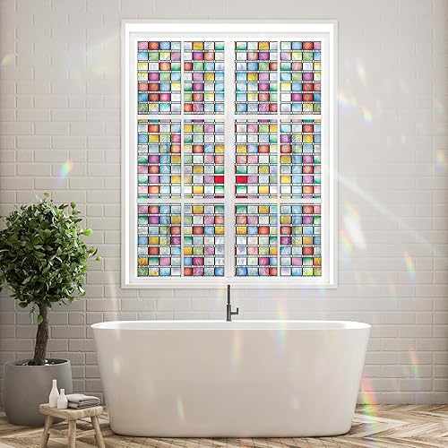 Miniatura 7 de ConCus-T Película de vidrieras para ventana, diseño de arco iris, colorido celosía para ventana, calcomanías de vidrio arcoíris, no adhesivas,