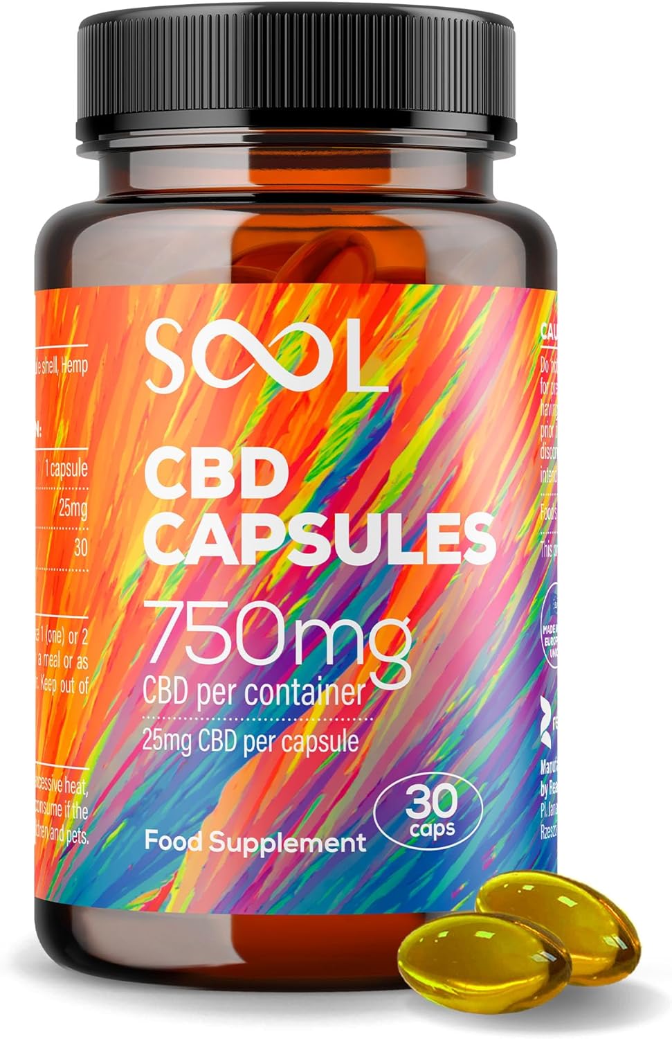 SOOL CBD Capsules 750mg 30pcs | 25mg CBD Per Gel Soft Capsule | Broad Spectrum CBD Oil Capsules | Blended with Hemp Oil | Relax – Recover – Revive
