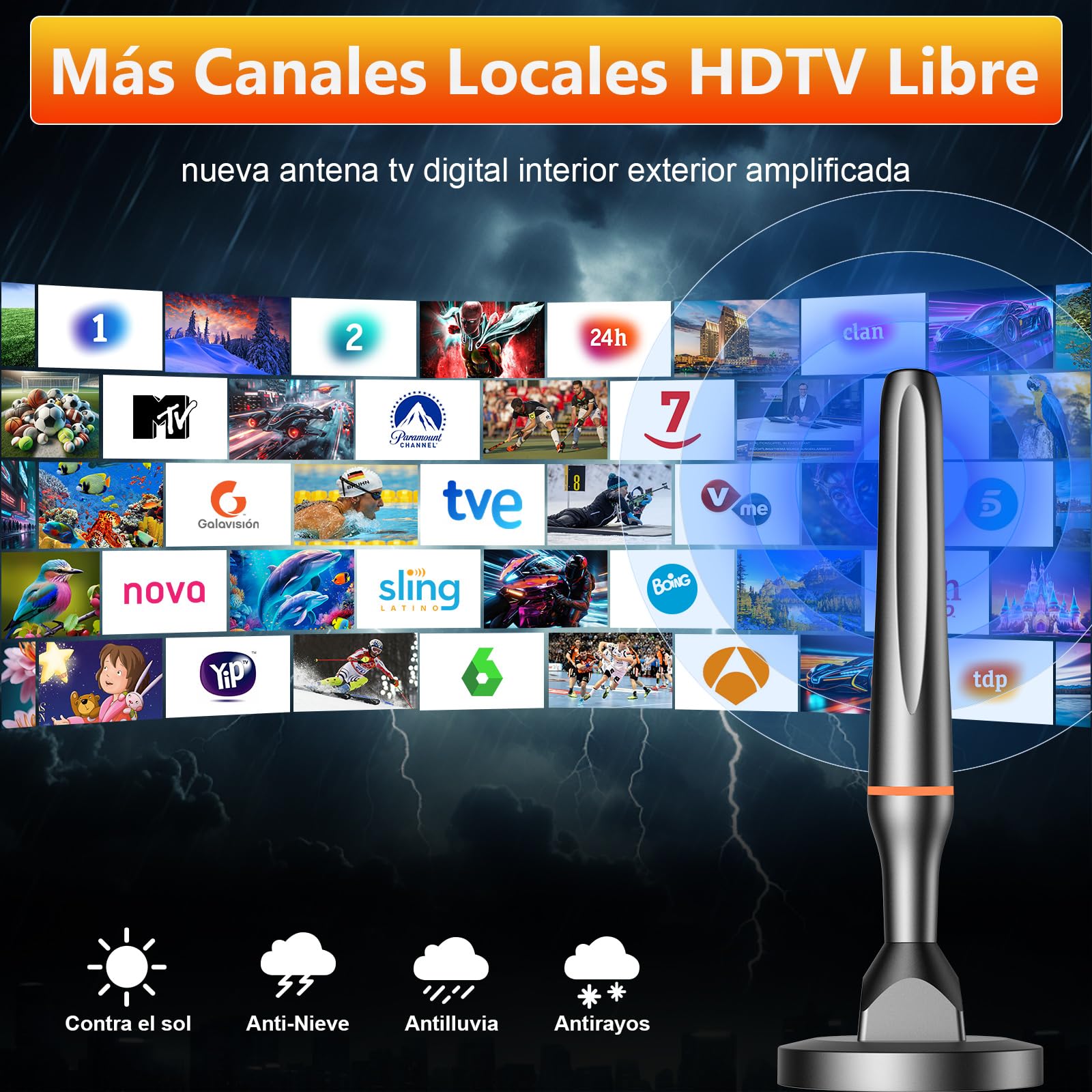 Antenna TV interna 2025, potente antenna TV portatile con amplificatore e base magnetica, 250 KM+ ricezione a lunga distanza, compatibile con 4K 1080P DTMB DVB-T2 DVB-T DVB-T - All TVs
