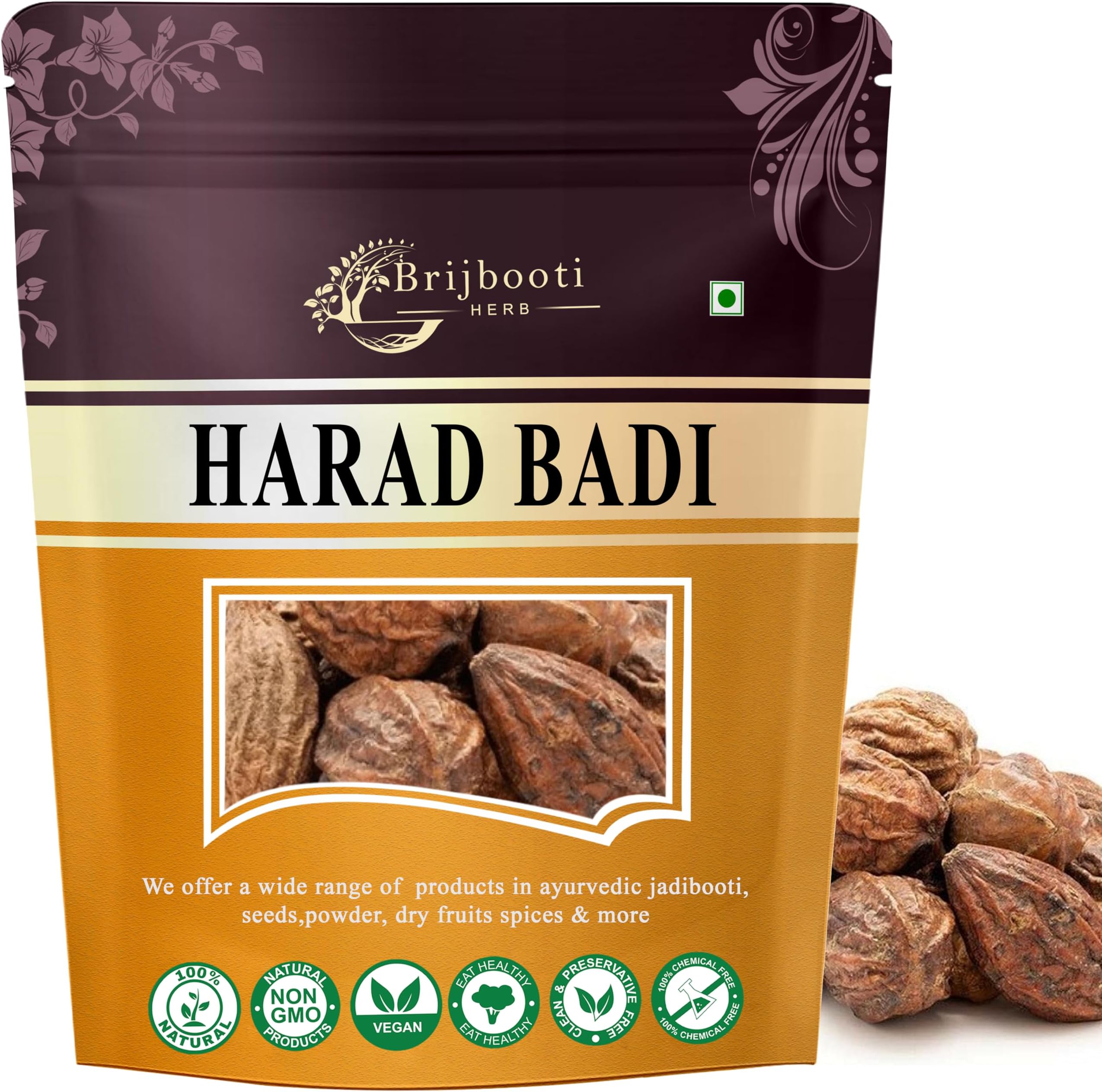 Brijbooti Harad badi Whole - 350 Gm - Yellow Terminalia Chebula, Haritaki Natural
