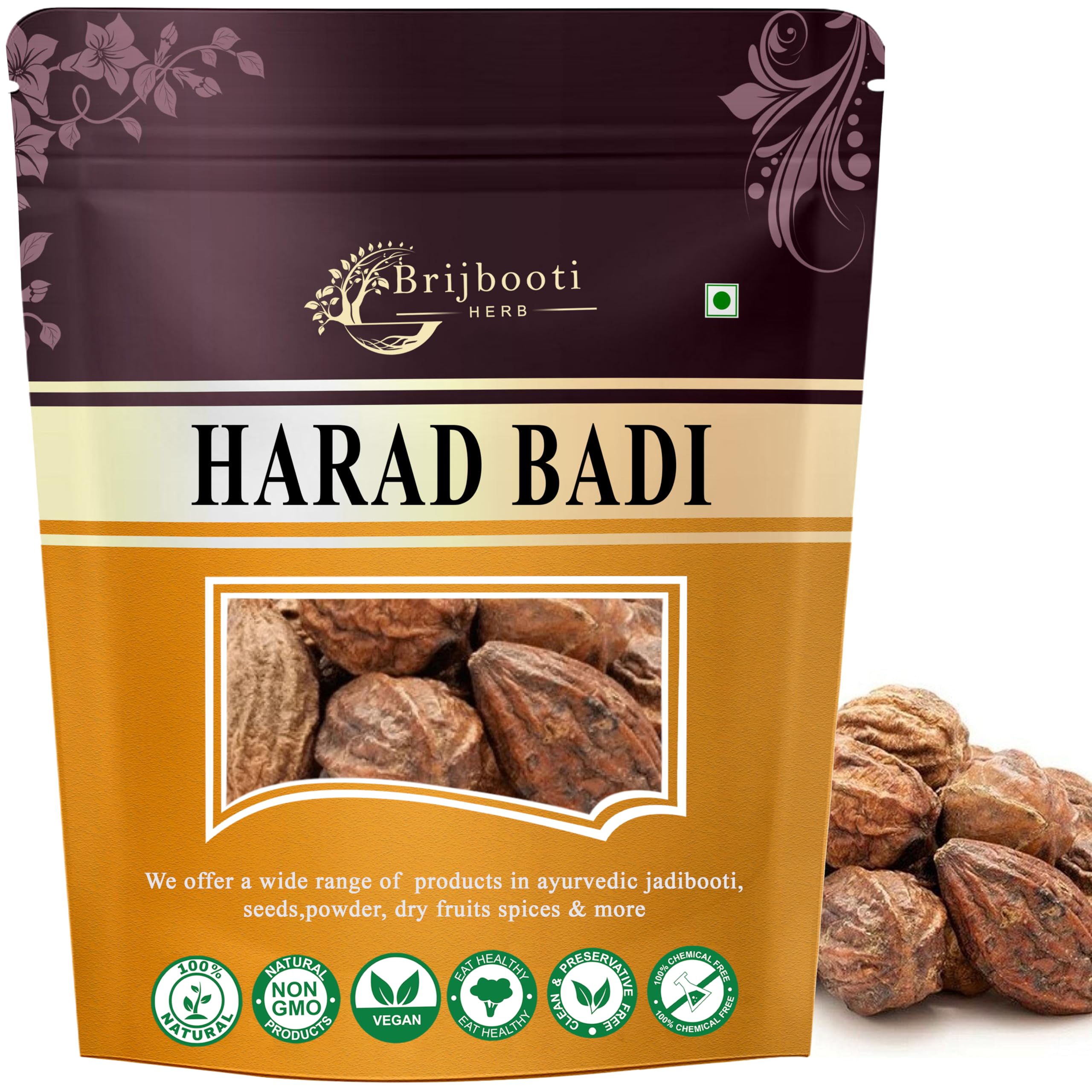 BIRJU MAHAVIR 200 gram Harad Badi - Yellow Terminalia Chebula, Natural (BMPL-323)