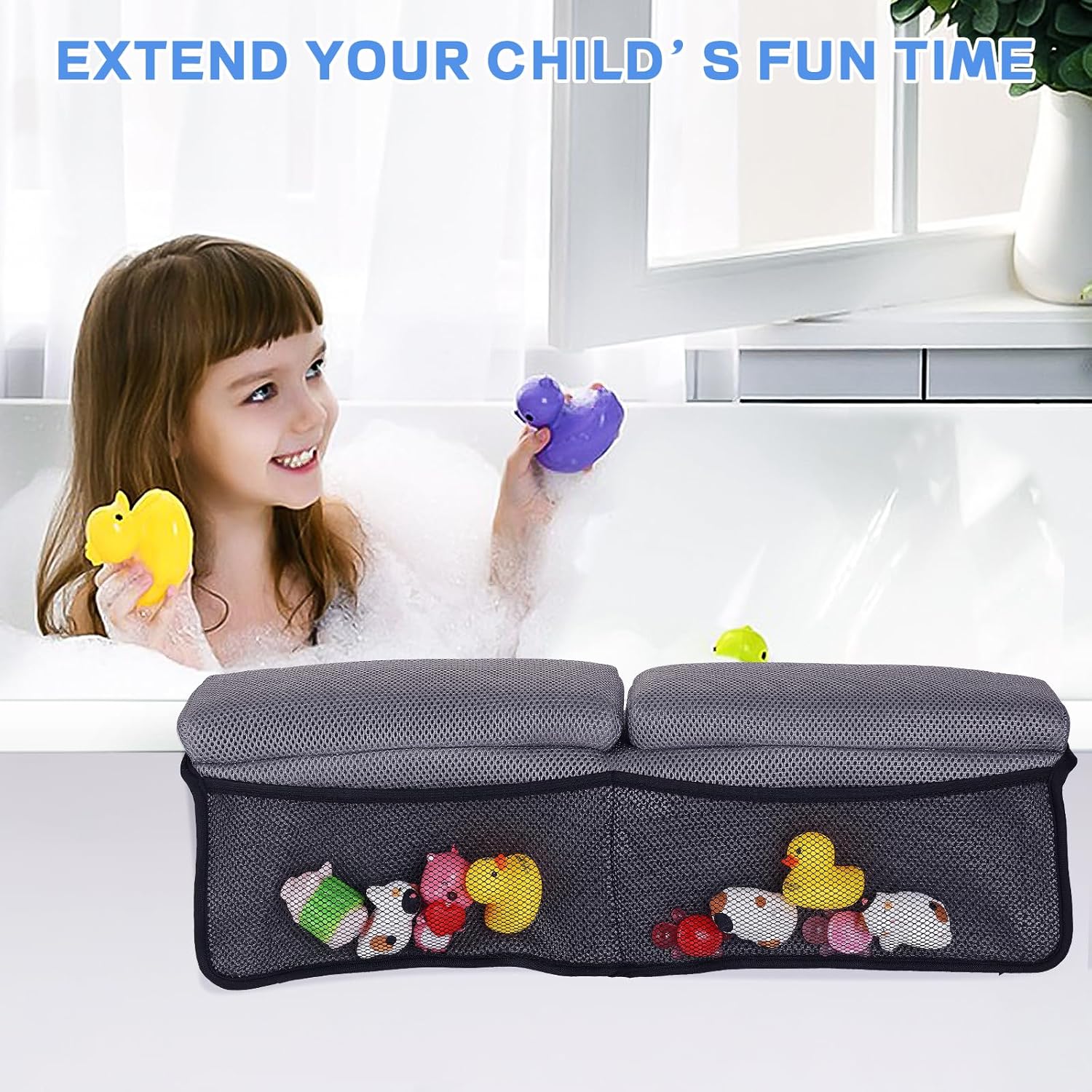 Baby Bath Kneeler and Elbow Rest Pad Set - Kneeler and Elbow Support with Memory Foam and Bath Toys Organizer