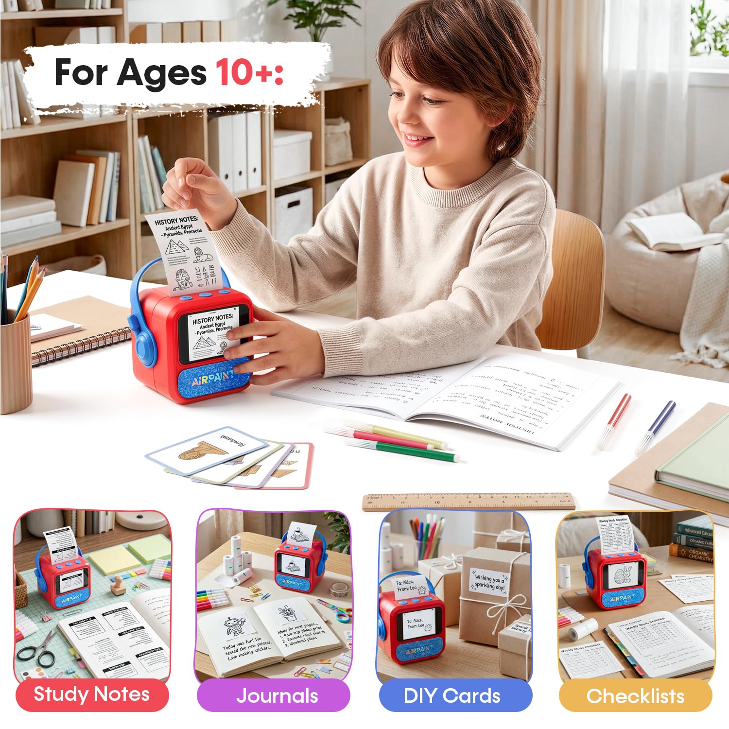 BioAdvanced Impresora térmica portátil inteligente con IA para niños, impresora térmica inalámbrica sin tinta, mini fabricante de calcomanías térmicas con control de voz y 6 opciones de estilo