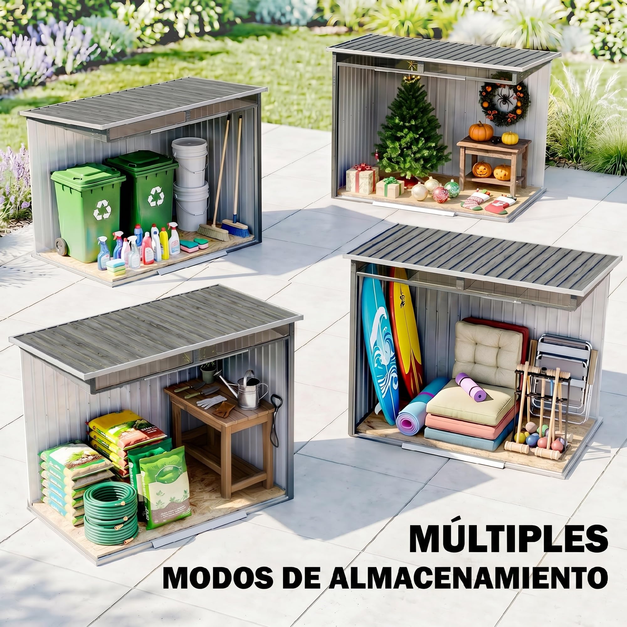 Outsunny Caseta de Jardín Exterior 2 m² 195x122x181,5 cm Gris Claro | 2 m², Cobertizo de Jardín Exterior Metálica, con Base SIN SUELO, 2 Puertas Correderas, Ventanas, Ganchos para Herramientas