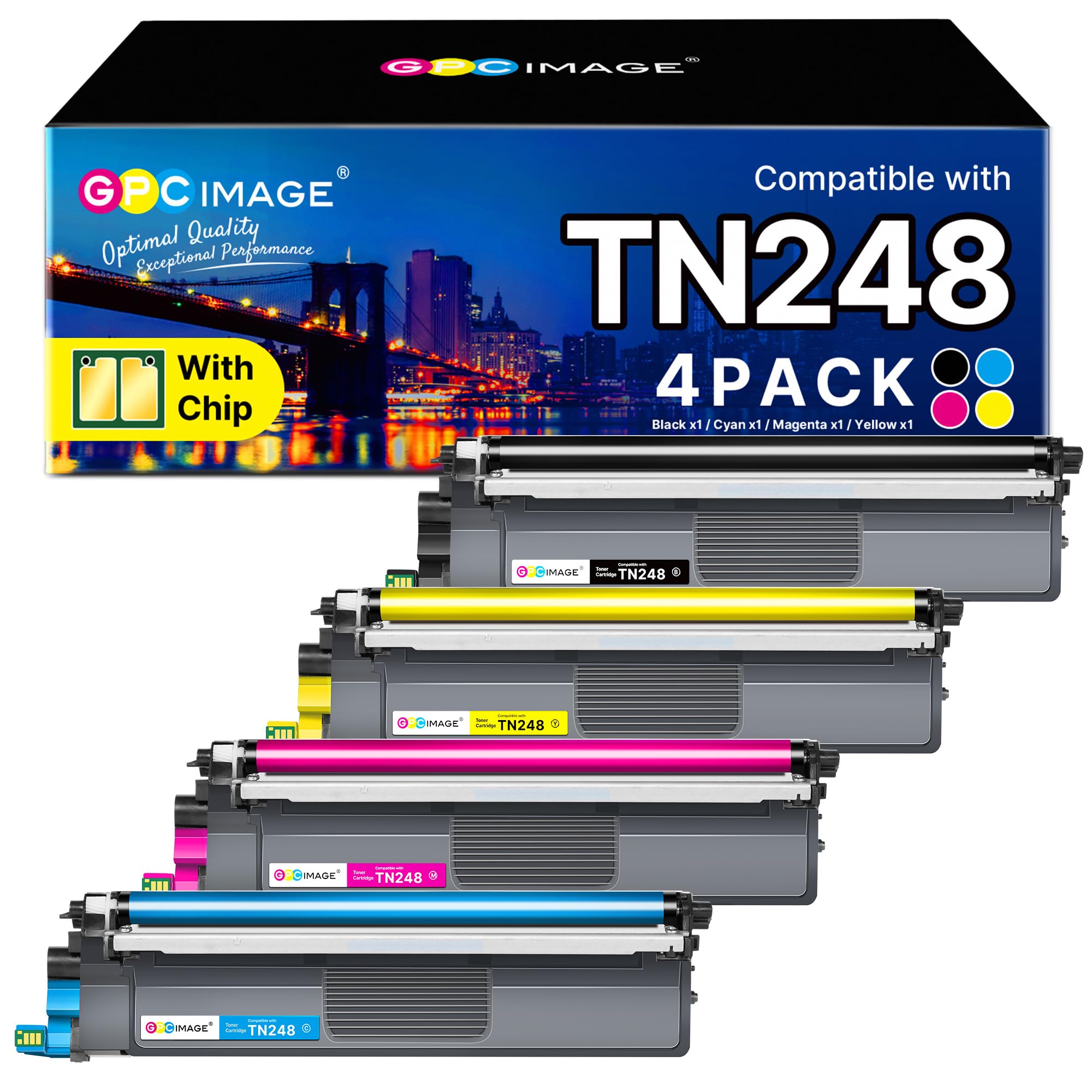 GPC IMAGE TN248 Kompatibel für Brother TN-248 TN248XL Toner für Brother MFC-L3760CDW Toner DCP-L3560CDW MFC-L3740CDW MFC-L8390CDW HL-L3240CDW TN-248BK TN-248C TN-248M TN-248Y (4er-Pack)
