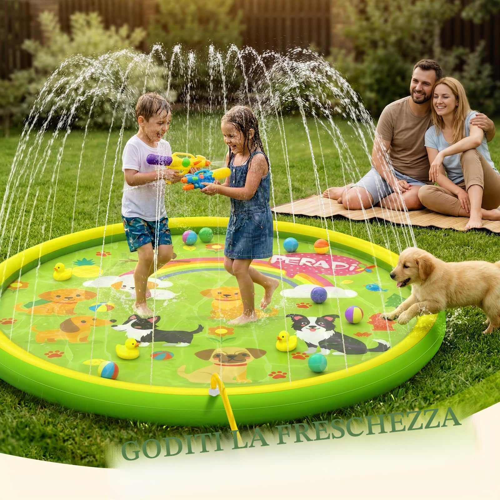 Peradix Splash Pad, tappetino da gioco ad acqua antiscivolo, Splash Play Matte estiva per esterni, giardino, bambini, giocattolo, Sprinklerpool per feste all'aperto per bambini e neonati