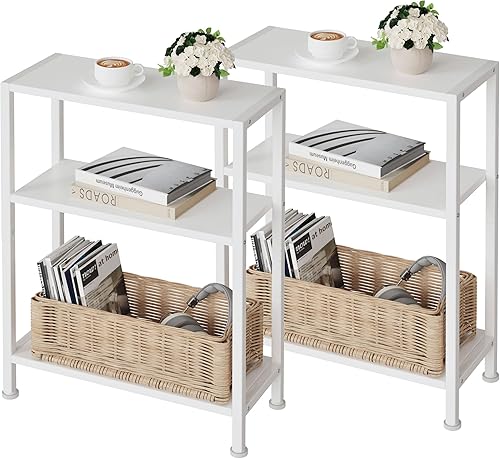 Miniatura 38 de Mesa auxiliar de 3 niveles, mesa auxiliar pequeña, mesa auxiliar de sofá para espacios estrechos, mesa auxiliar delgada, mesa de noche delgada para