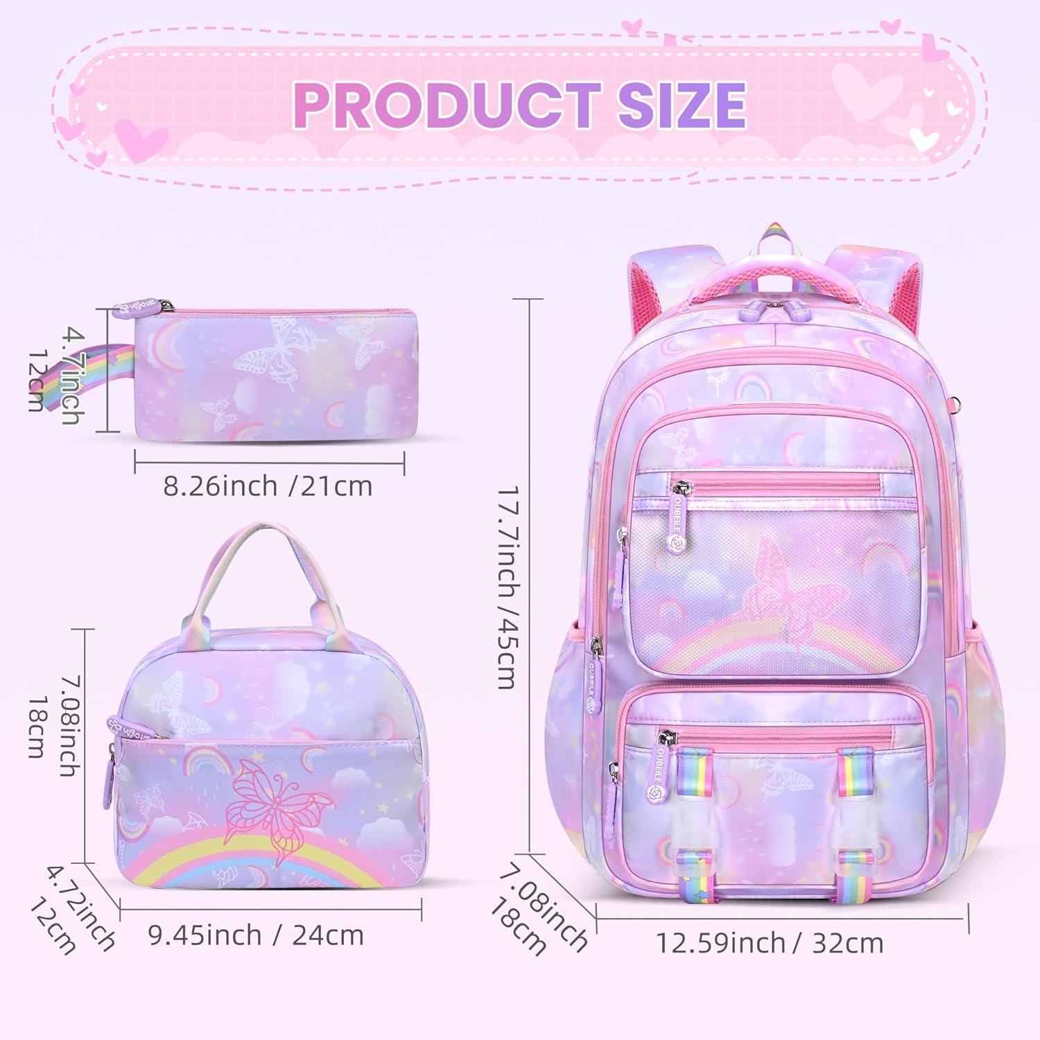 Backpack for Kids - Schoolbag for Girls Kids Teen Women Travel Daypacks - Middle School Cute Backpack with Lunch Box (BLUE-3IN1) - Image 4