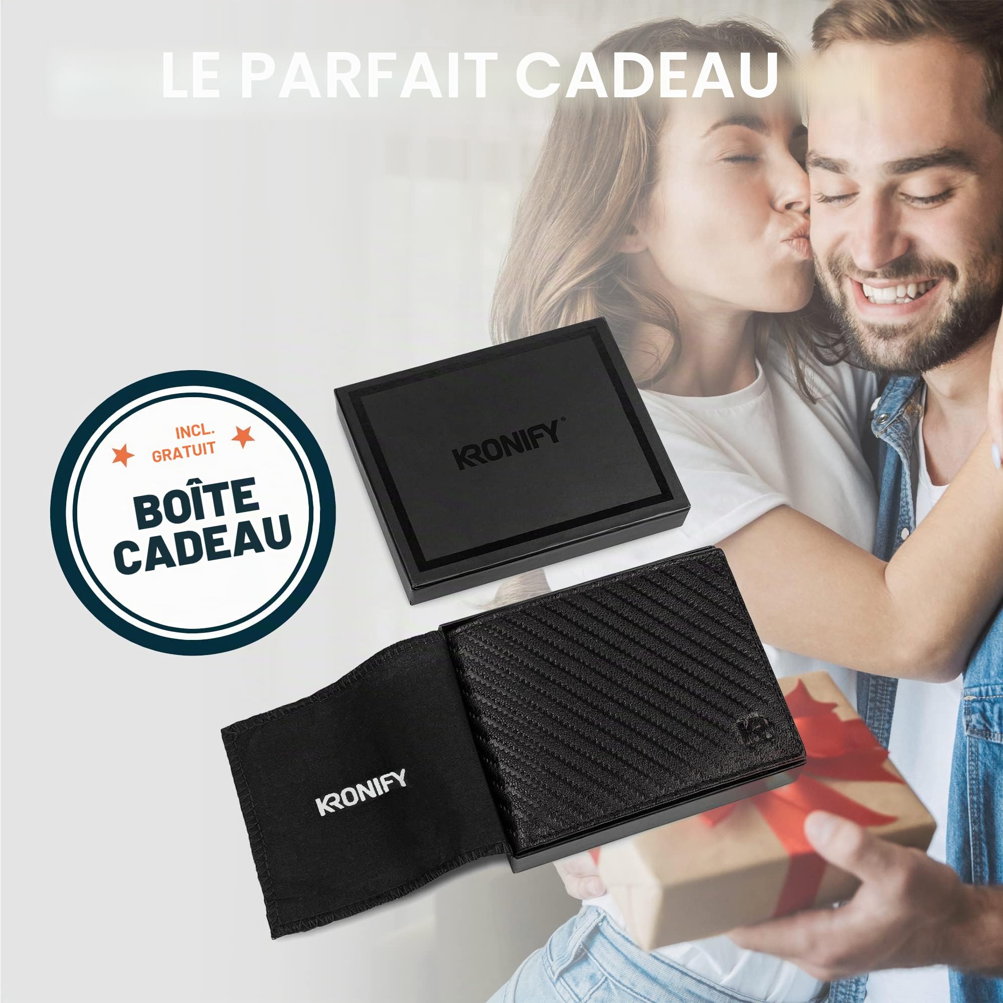 Portefeuille Homme Cuir Veritable - Porte Monnaie Protection RFID avec 13 Porte-Carte Homme Cuir, Poche à Glissière Rangement pour Pièces avec Boîte Cadeau, Carbone