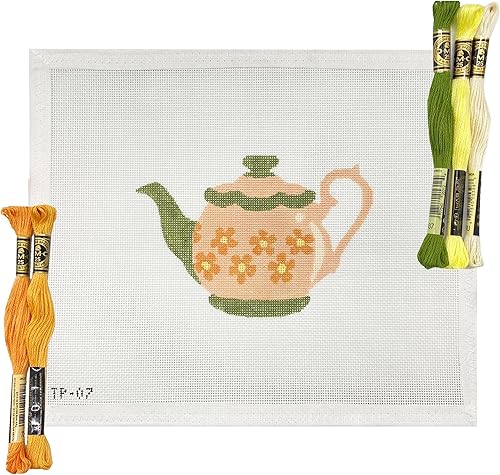 Miniatura 9 de Lienzo prepintado, bordado de 18 quilates, artes para adultos, niños, principiantes, teteras, tulipán
