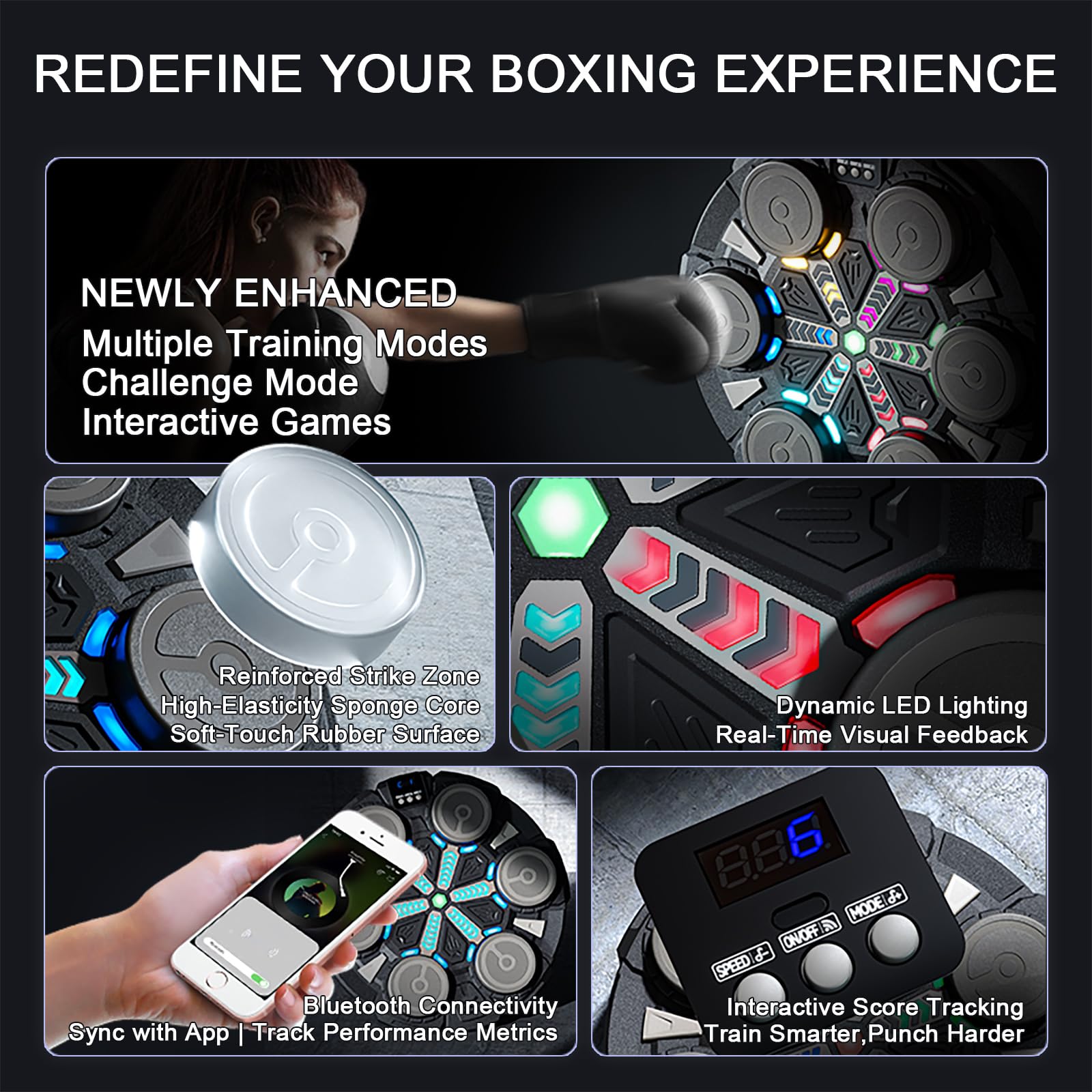 Music Boxing Machine mit Boxhandschuhen, Intelligente Musik Boxmaschine Wandmontage mit LED-Display & Bluetooth, 11 Geschwindigkeiten, Sport Geräte Home-Gym Equipment für Fitness & Stressabbau