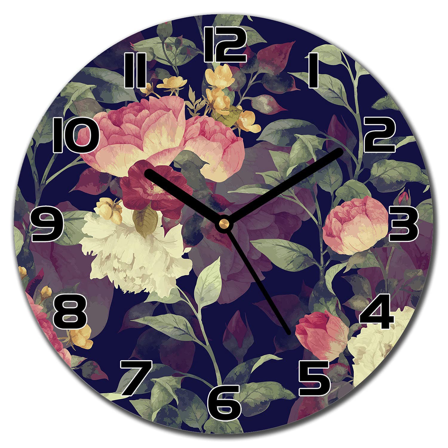 Horloge en verre fleurs vintage pour remplacer un mur vide par une décoration moderne de 30 cm
