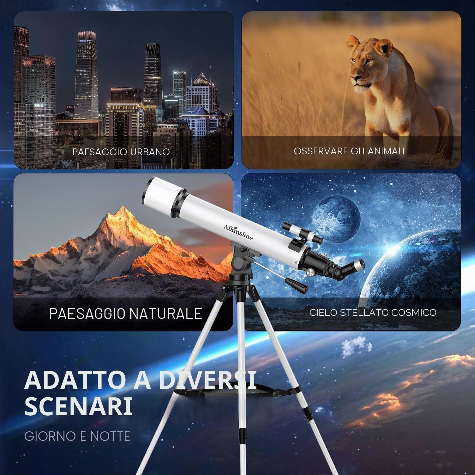 Telescopio Astronomico per Adulti, 80 mm Apertura 800mm AZ Telescopi Rifrattori per Principianti, HD Telescopio Portatile con Regolabile Treppiede, borsa,Adattatore Telefonico