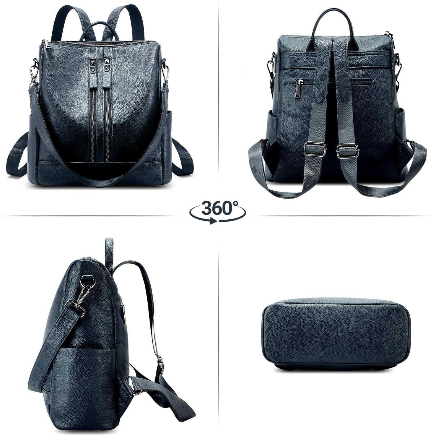 Genuine Leather Backpack Purse for Women: Fashion Ladies Convertible Backpack Designer Shoulder Handbag for Travel - Image 4