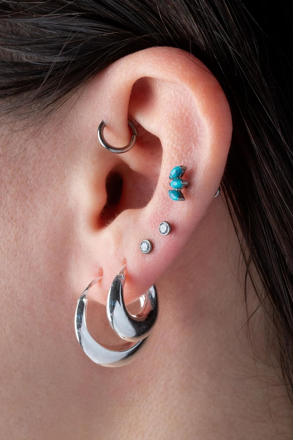 Pierced Owl 16GA ASTM F-136 Implant Grade Titanium Internally Threaded Triple Marquise Natural Stone Flat Back Stud