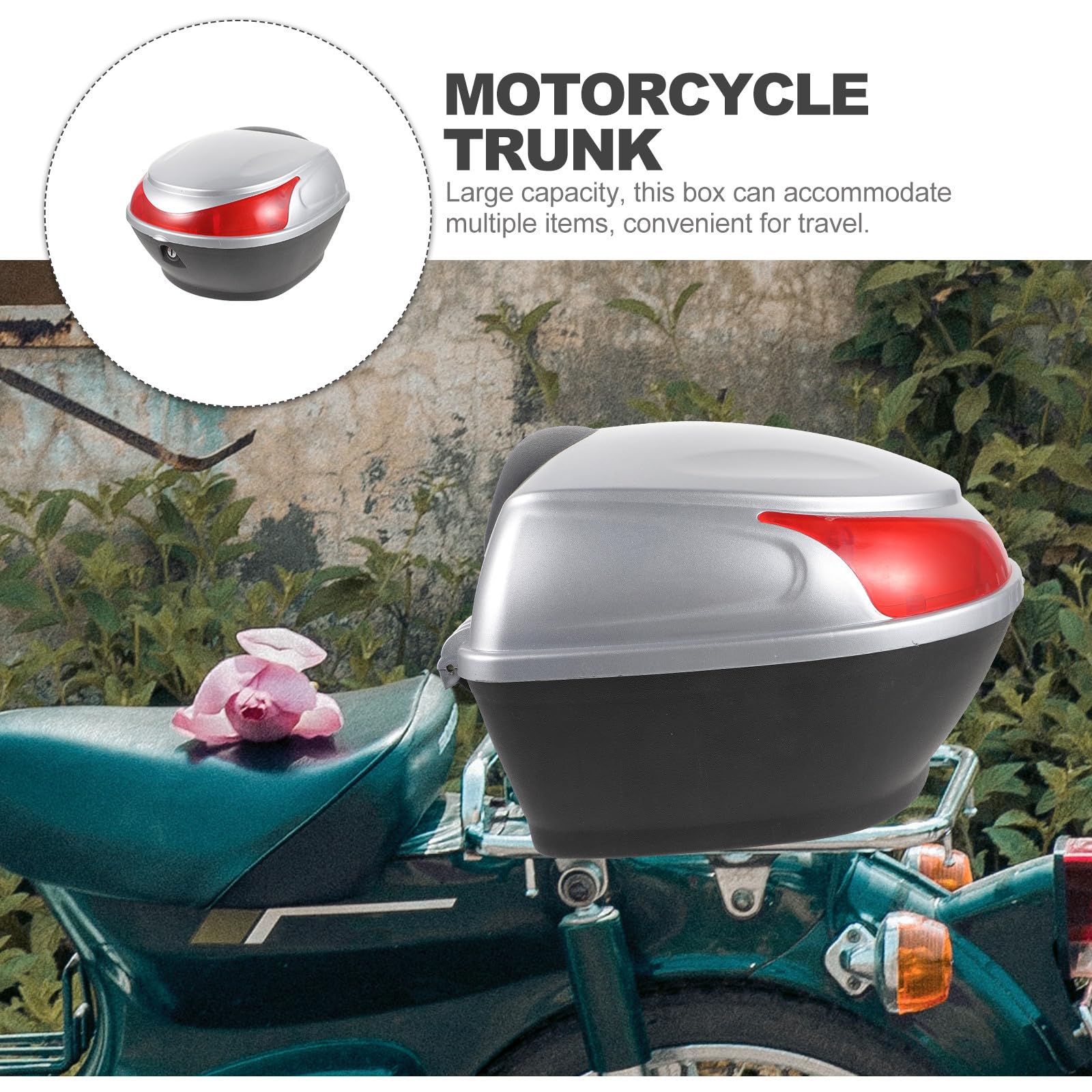 BESPORTBLE Baule Posteriore per Scooter, scooter trunk, Box Portabagagli in plastico argento, Grande capacità, per Viaggio e Uso Quotidiano