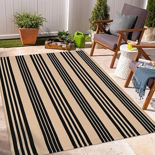 Miniatura 7 de OJIA Alfombras de área para exteriores, 4 x 6 pies, color negro y tostado, lavable a máquina, alfombra de algodón tejida a mano para entrada,