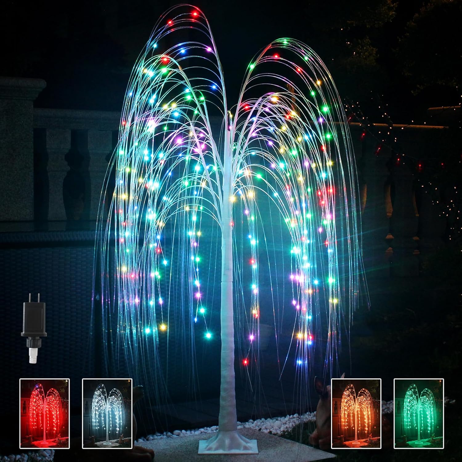 fanshunlite lighted willow tree, 5ft 216 led weeping willow with 18 colors fairy lights for outdoor indoor decor, twig tree halloween and christmas home garden wedding party decoration