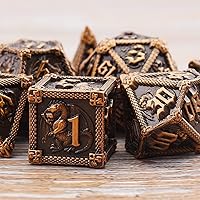 Vista 5 de AUSTOR Juego de dados de metal DND de 7 troqueles, juego de dados poliédricos de Calabozos y Dragones con caja D20 D12 D10 D% D8 D6 D4