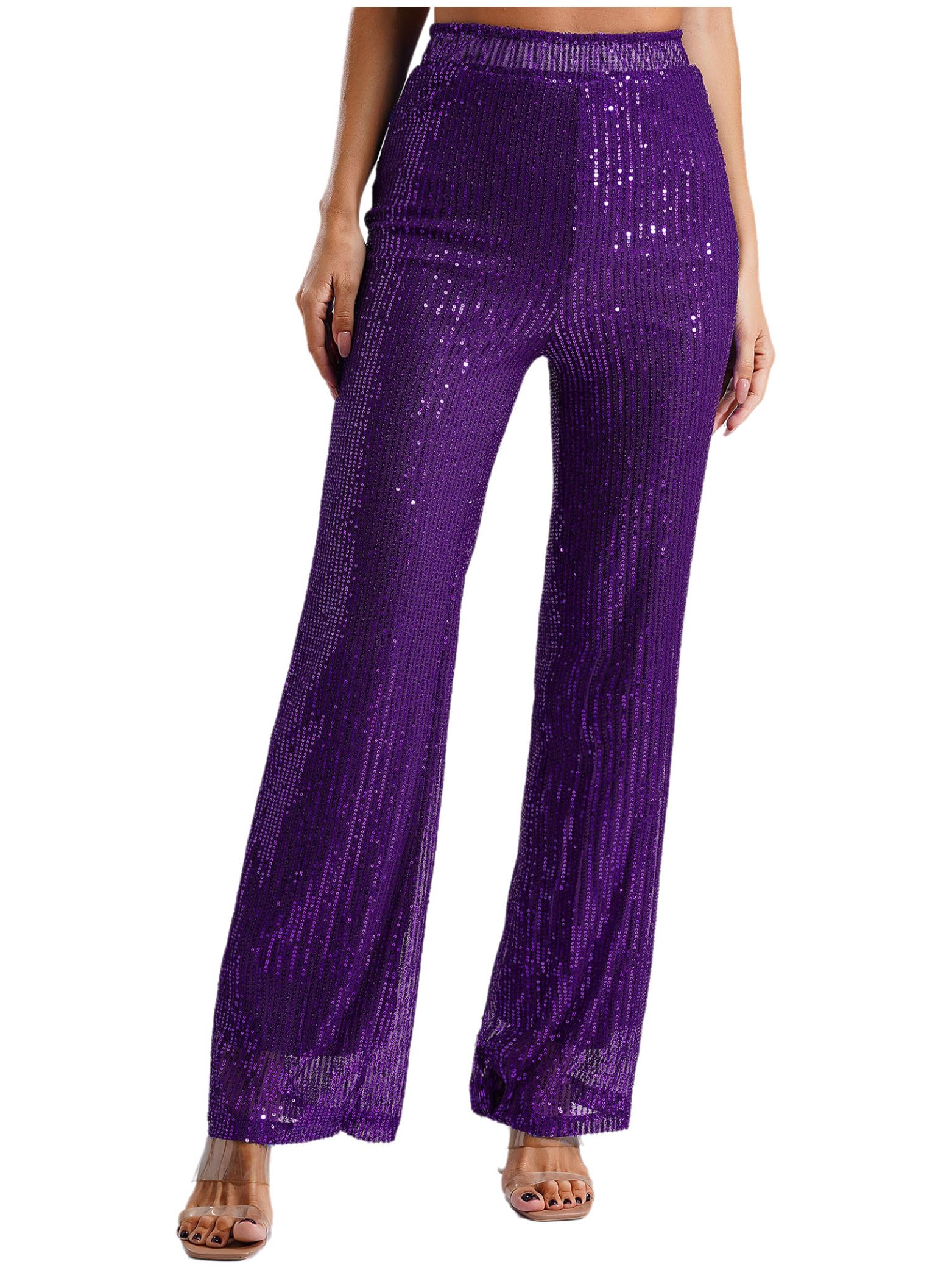 Pantalon Danse Disco Paillette Femme Pantalon Jambe Large Déguisement Année 70 Clubwear