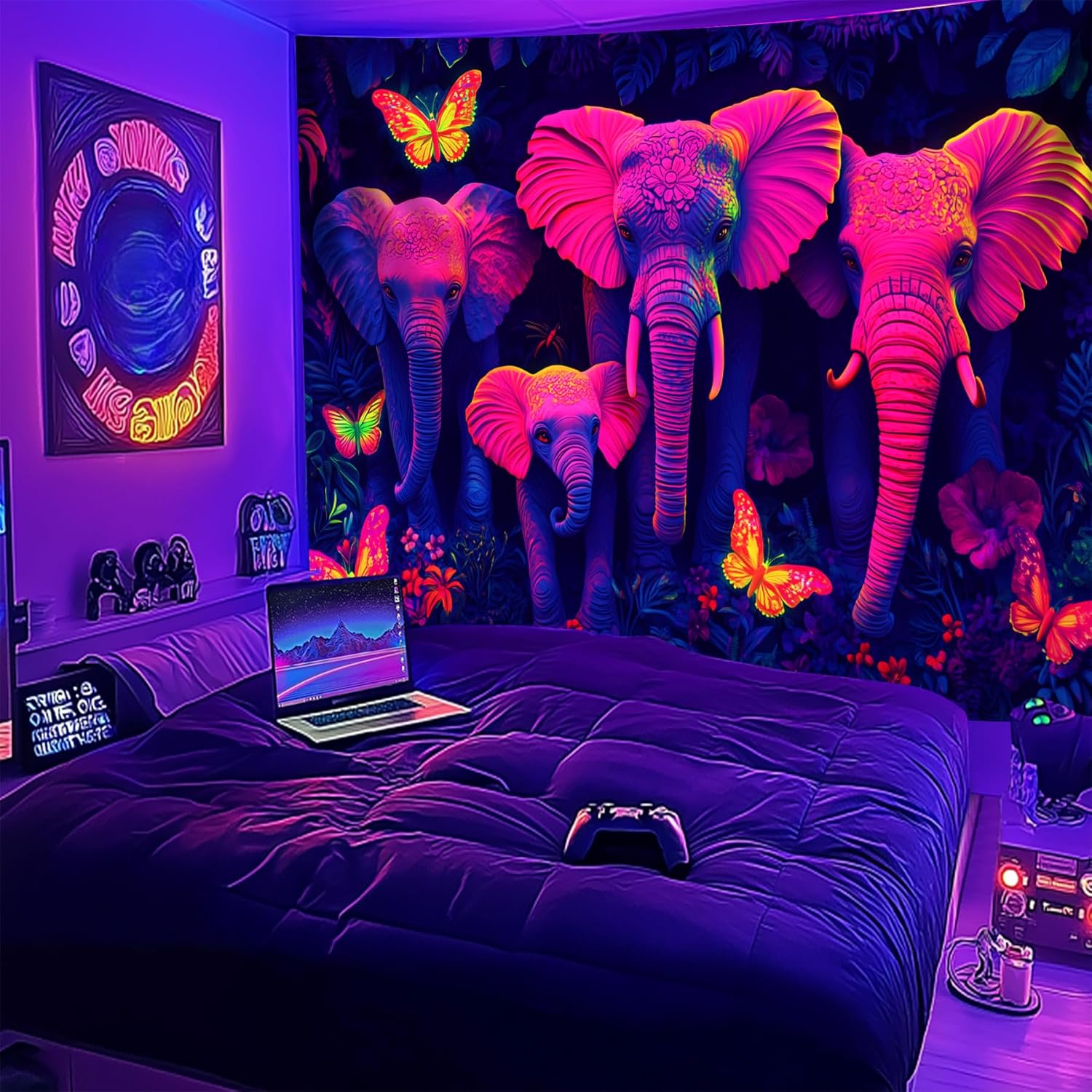 NYZE Elephant Tapestry for Bedroom, Glow in the Dark Room Decor Wall Tapestries, Cool Galaxy Planet Wall Hanging, Wall Hanging for Gamer Room Dorm Living Room 79in×59in