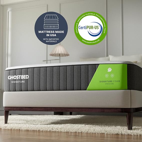 GhostBed Signature 12 Inch Queen Mattress Cooling Memory Foam Mattress Medium Comfort, Pressure Relief, CertiPUR-US Certified, Made in USA