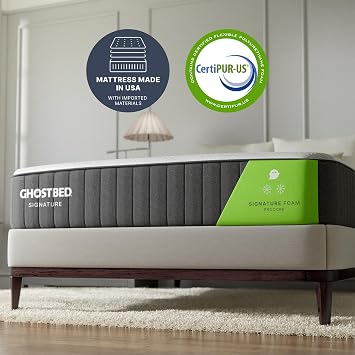 GhostBed Signature 12 Inch Queen Mattress Cooling Memory Foam Mattress Medium Comfort, Pressure Relief, CertiPUR-US Certified, Made in USA