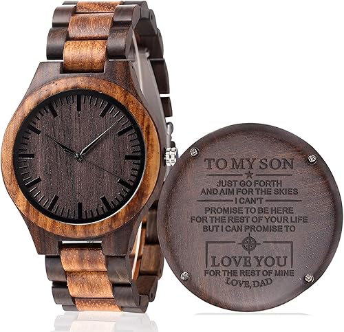 Fodiyaer Reloj de madera grabado personalizado, regalo para hijo de padres como idea de madera personalizada de Navidad, cumpleaños, graduación, con