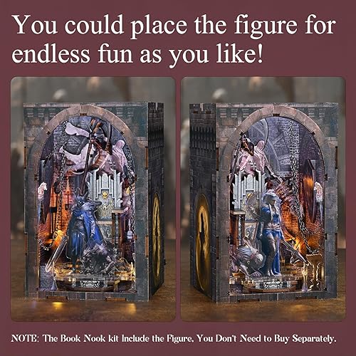 Miniatura 66 de Kit de rincón de libros en miniatura, rompecabezas de madera 3D con luz LED para decoración de estantería (más allá de la biblioteca)