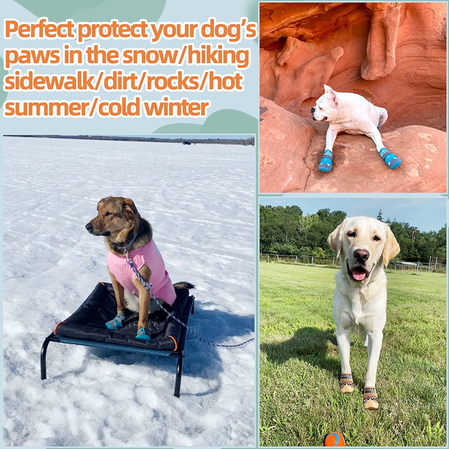 Jzxoiva Hundeschuhe für große Hunde, wasserdichte Hundeschuhe für Hartholzböden, Outdoor-Pfotenschutz mit reflektierenden Streifen für heißen Gehweg, Winter, Schnee, Wandern, Schuhe, 4 Stück/Set