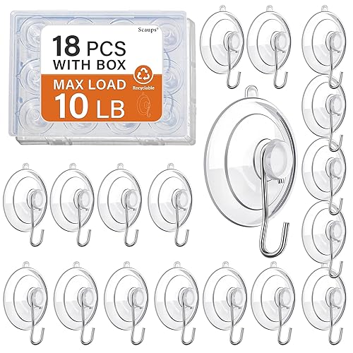 18 Pack Suction Cup Hooks Max Load 10LB, 1.77Inch Suction