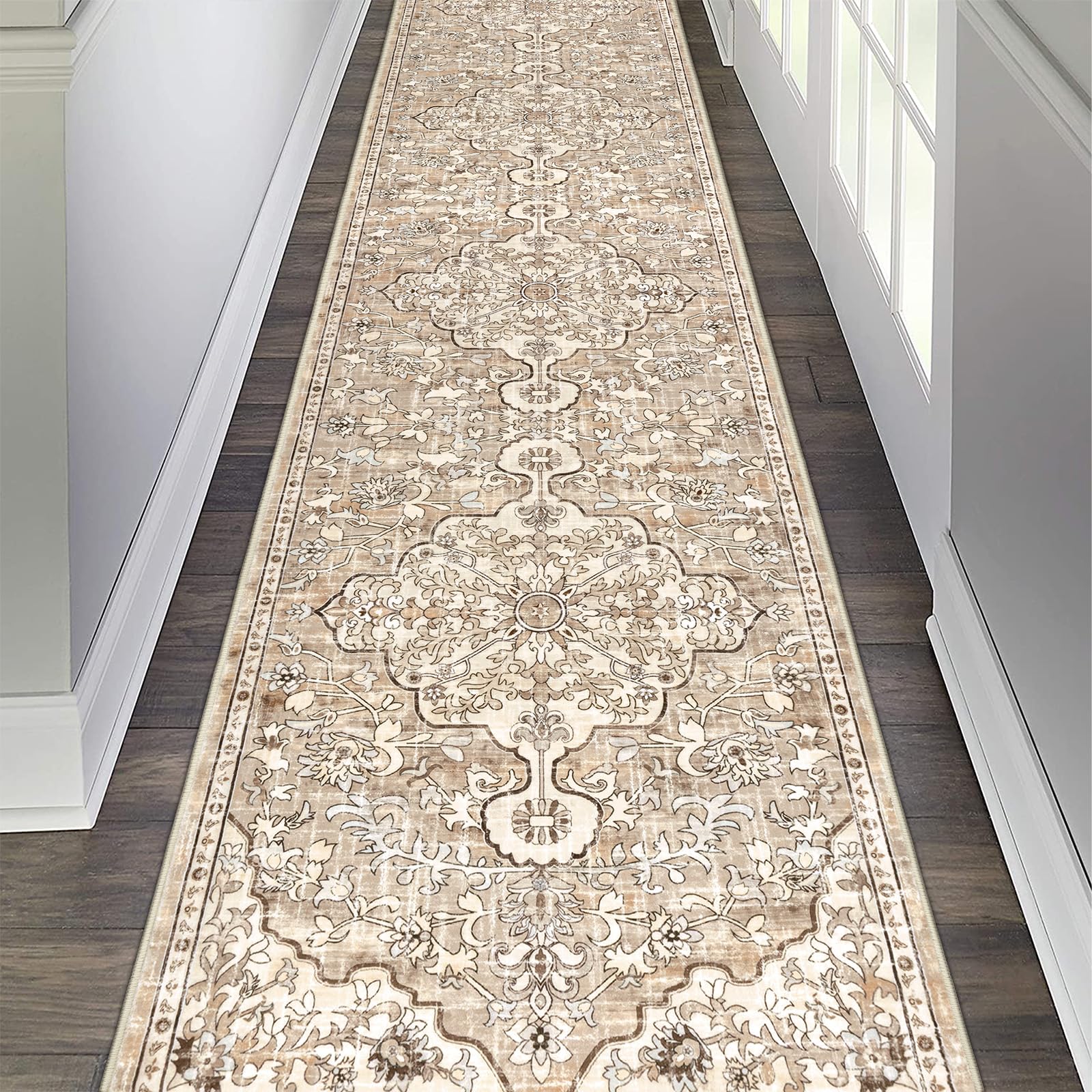 Tapis de couloir bohème Pauwer grand format lavable pour intérieur