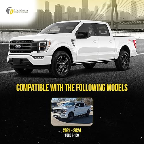 Miniatura 4 de Trim Illusion Tapas para espejo retrovisor lateral de automóvil, color negro brillante, compatibles con Ford F-150 2021-2024, MC6330BLK