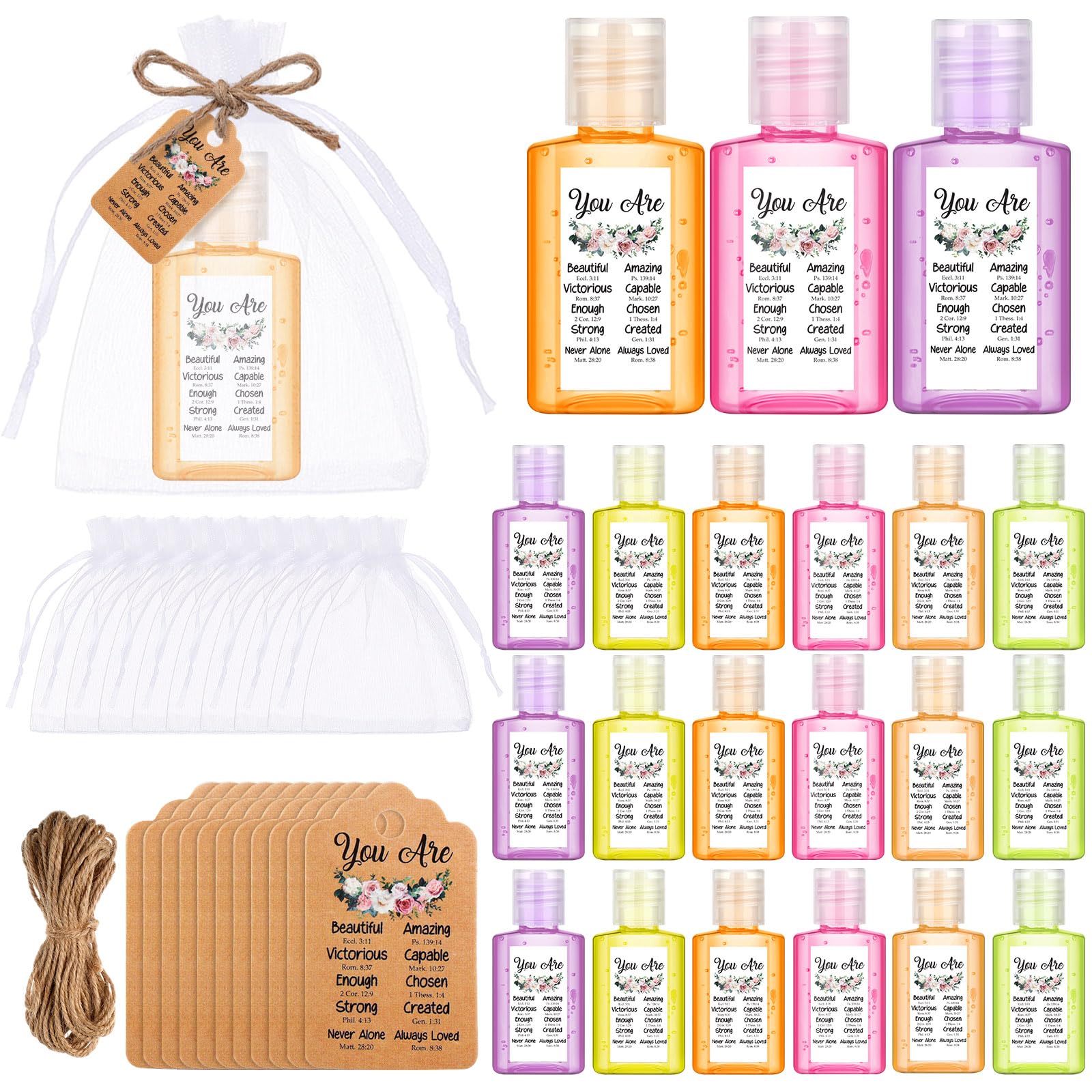 Frienda 24 Set Christian Hand Sanitizer Gift Mini Bible Verse Church Travel Size Hand Sanitizer Gel Christian Gift Bulk for Women Nurses Teachers Team