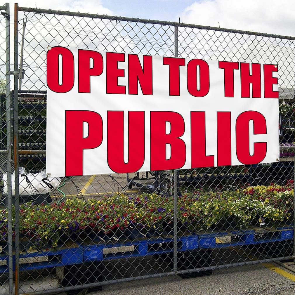 Vinyl Banner Multiple Sizes Open to The Public Advertising Printing E Business Outdoor Weatherproof Industrial Yard Signs 4 Grommets 24x48Inches