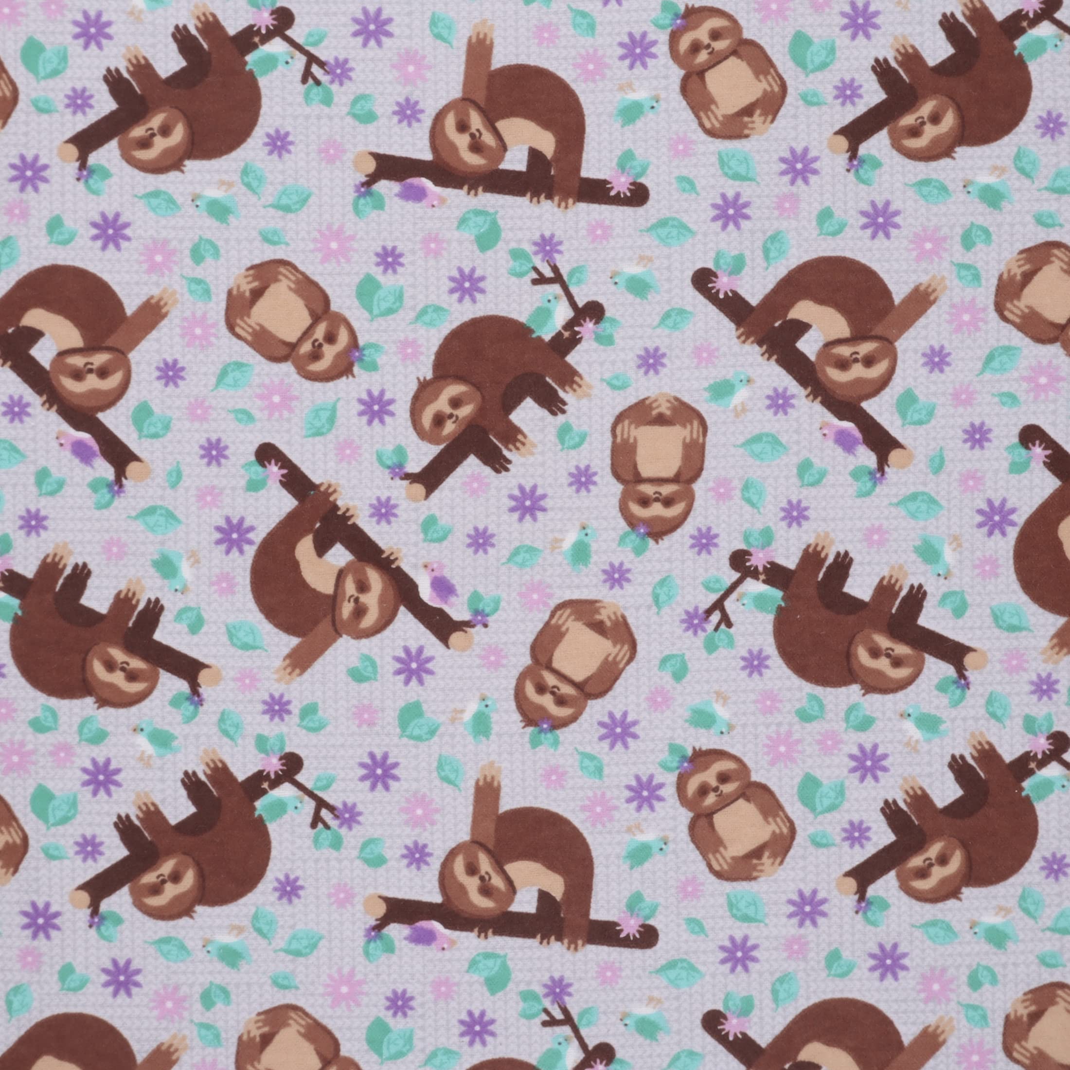 Mook Fabrics Flannel PRT Sleepy Sloth, Grey Cut by The Yard