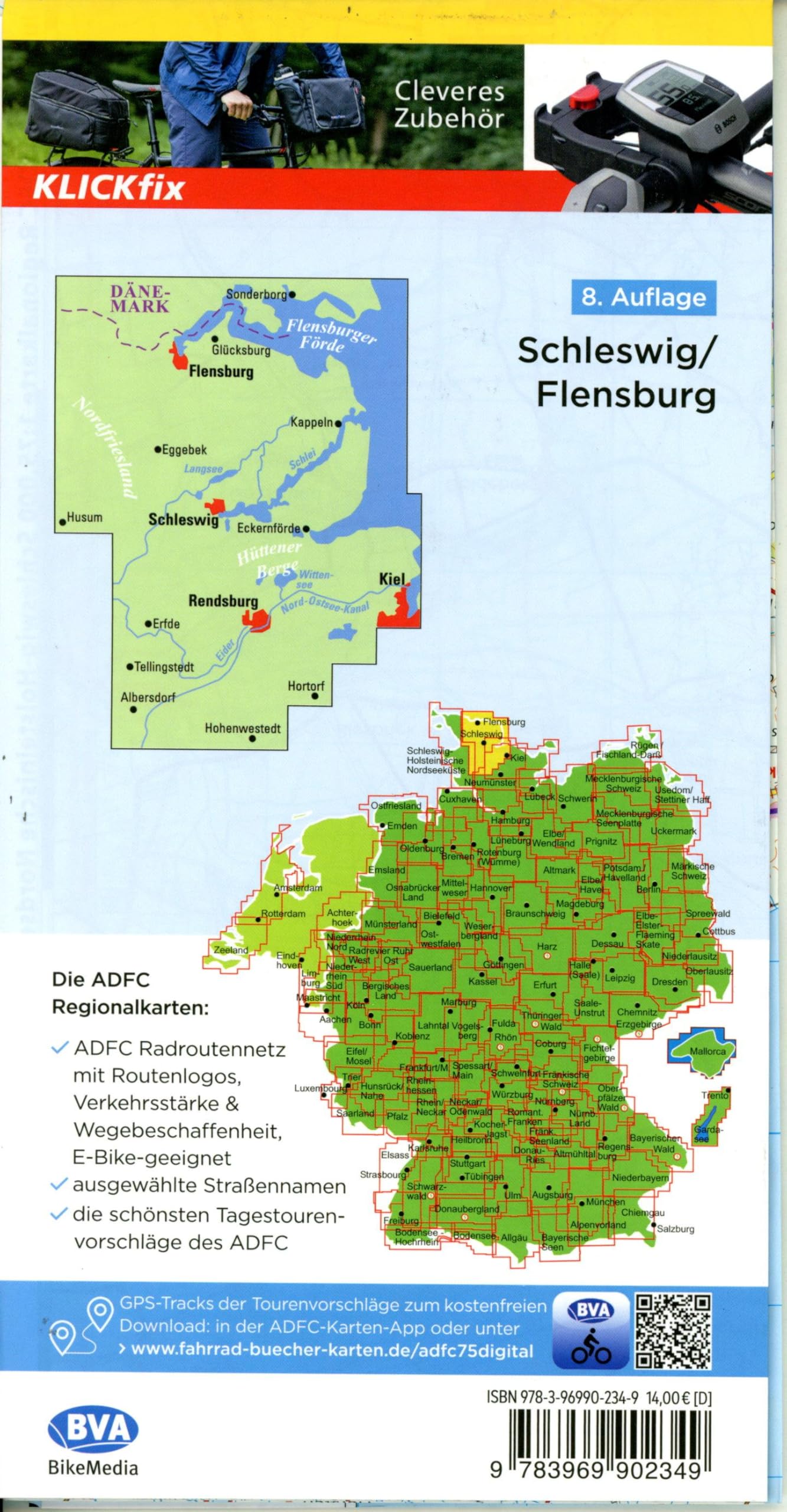 BVA ADFC Regionalkarte Schleswig Flensburg 1:75.000: mit Tagestourenvorschlägen, reiß- und wetterfest, E-Bike-geeignet, GPS-Tracks Download: 702